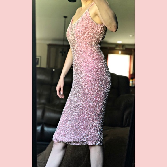 VINTAGE Black Tie Beaded Pink Dress - Picture 2 of 8